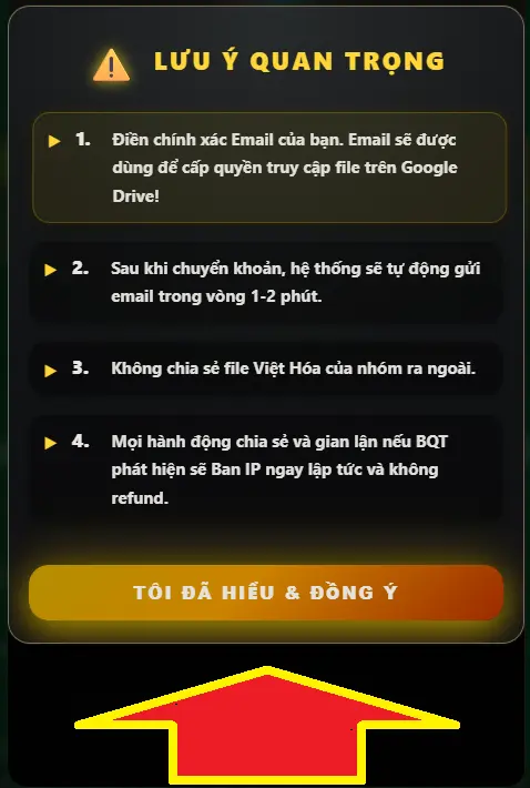 Bước 2: Đọc kỹ lưu ý và điều khoản