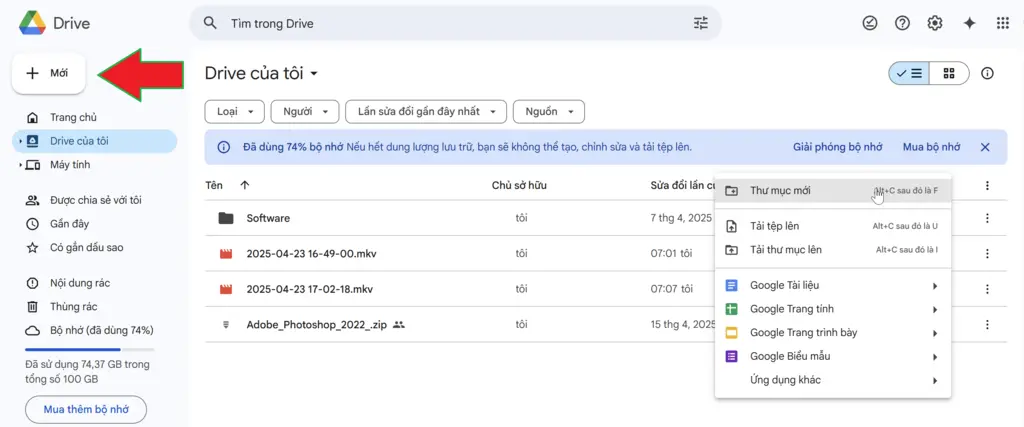 Tạo thư mục - chi tiết